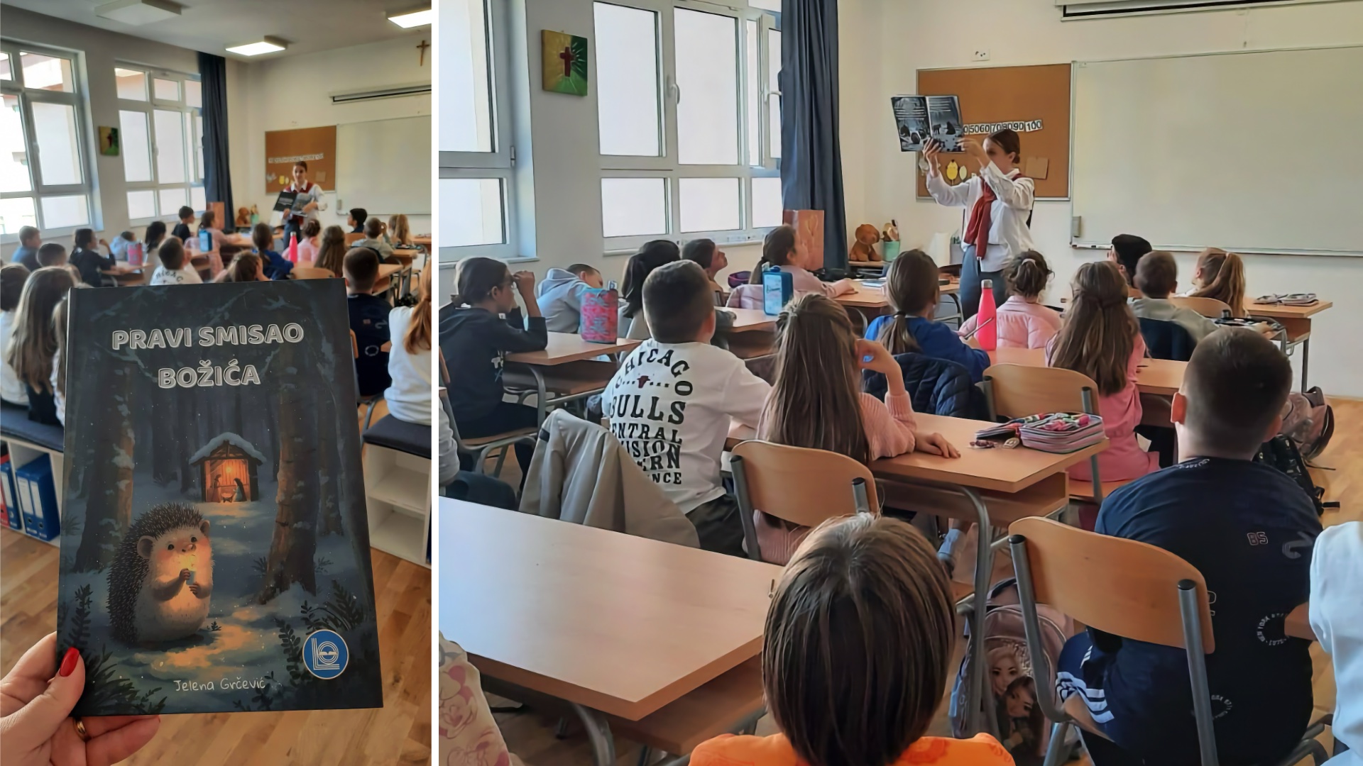 Autorica Jelena Grčević tijekom promocije slikovnice „Pravi smisao Božića“ u OŠ Bijakovići