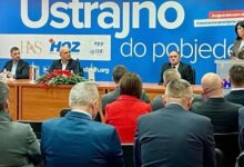 Logo HDZ BiH i Ilija Cvitanović uz prikaz Mostara i zgrade Vlade HNŽ