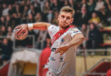 Marijan Šaravanja, rukometaš SRK Zrinjski Mostar, tijekom utakmice prije ozljede koljena