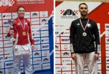 Jelena Pehar sa zlatnom medaljom i Ivan Pehar sa srebrnom medaljom na Prvenstvu Hrvatske u karateu.
