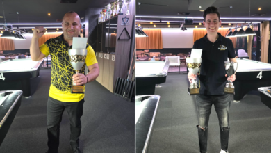 Završnica bilijar lige u Clubu Passage – igrači tijekom finalnih mečeva i proglašenje pobjednika Olivera Zvonića i Tonija Prusine.