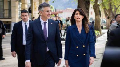 Andrej Plenković i Dragan Čović na sastanku HNS-a BiH u Mostaru uz Darijanu Filipović i izaslanstvo Republike Hrvatske