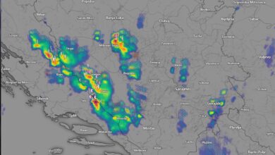 Radarska snimka nevremena koje se širi prema Bosni i Hercegovini tijekom večernjih sati
