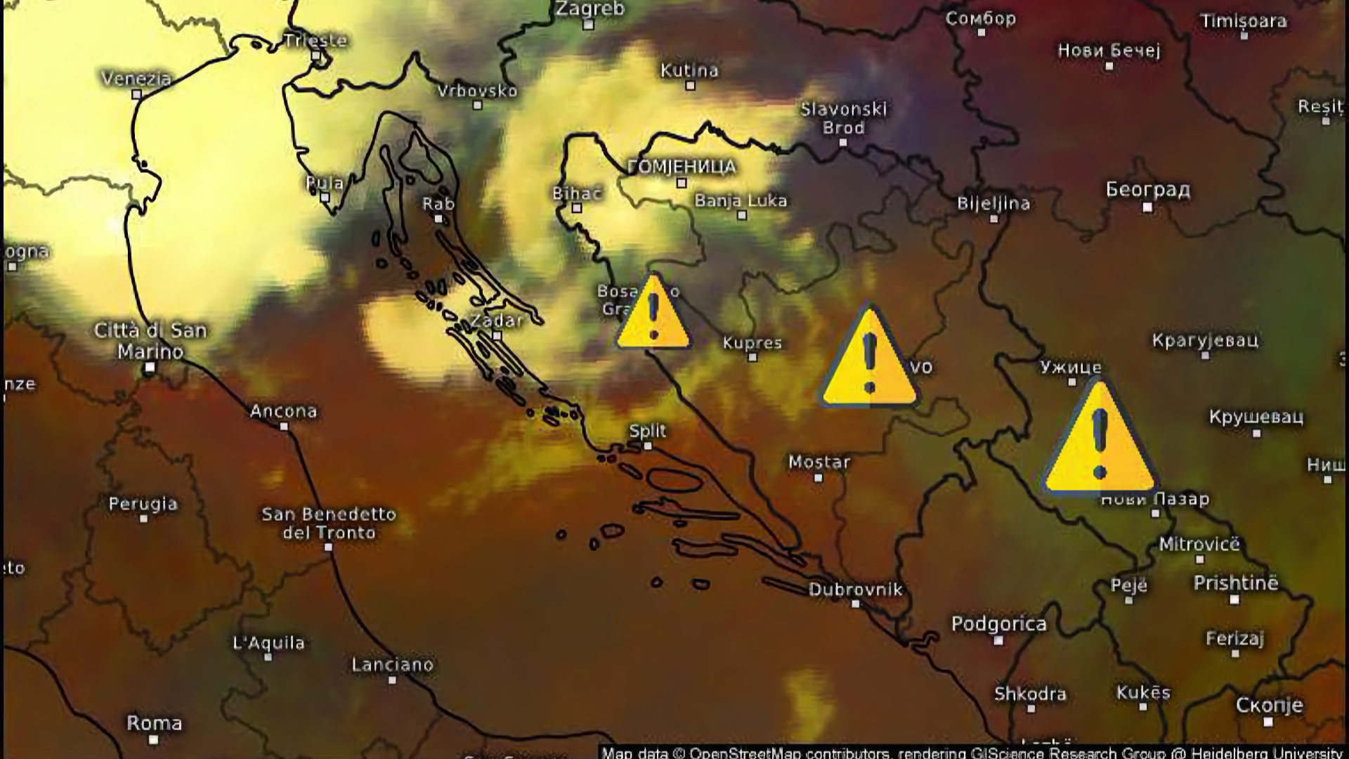 Olujni oblaci iznad Bosne i Hercegovine uoči grmljavinskog nevremena